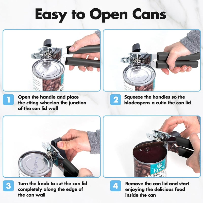 COKORA Can Opener Manual, Can Openers Hand Held with Comfort Anti-Slip Handles, Heavy Duty Stainless Steel Can Opener Smooth Edge and Bottle Openers, Easy Turn Can Openers for Seniors, Kitchen, Gray - Image 3
